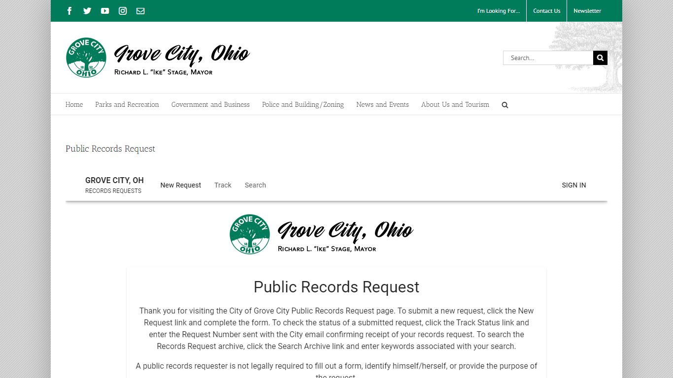 Public Records Request – Grove City, Ohio